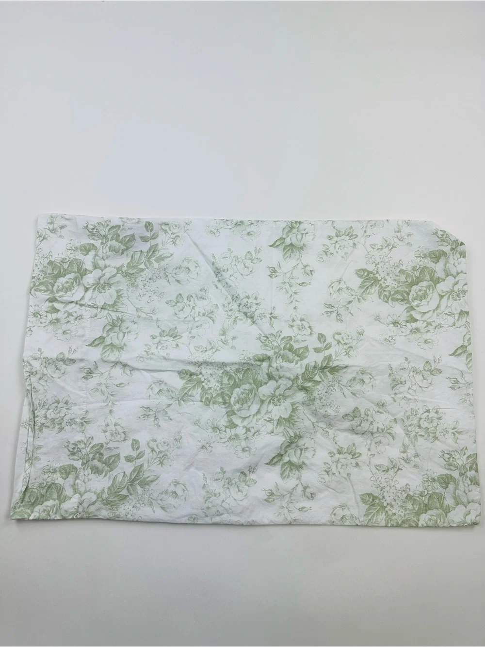 Laura Ashley White Green Floral Cottagecore Cotton Pillowcase